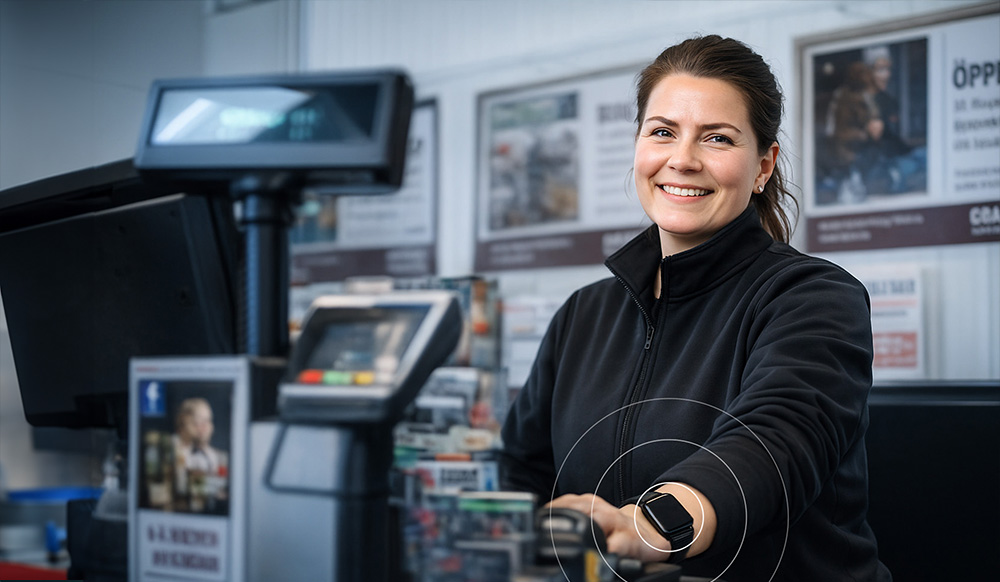 Butiksanställd som arbetar ensam i handelsmiljö under kvällstid