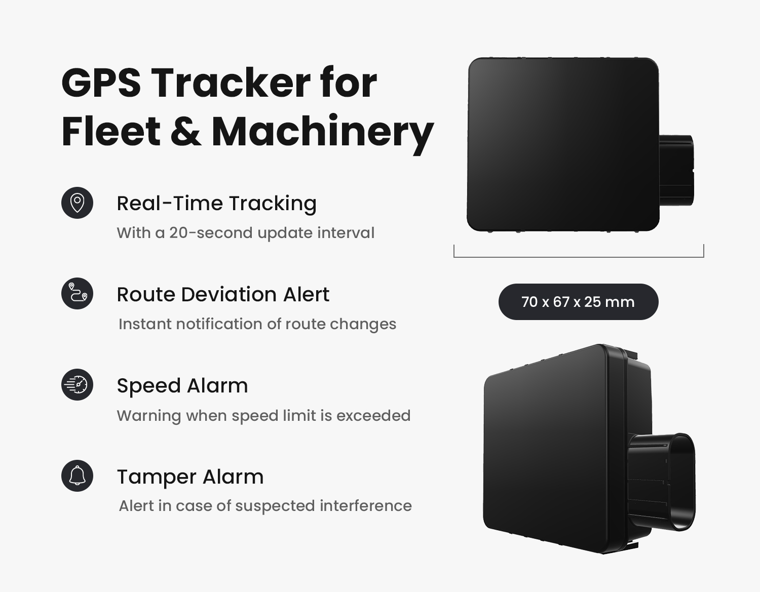 Technical specifications of the MiniFinder Xero GPS tracker displayed clearly.