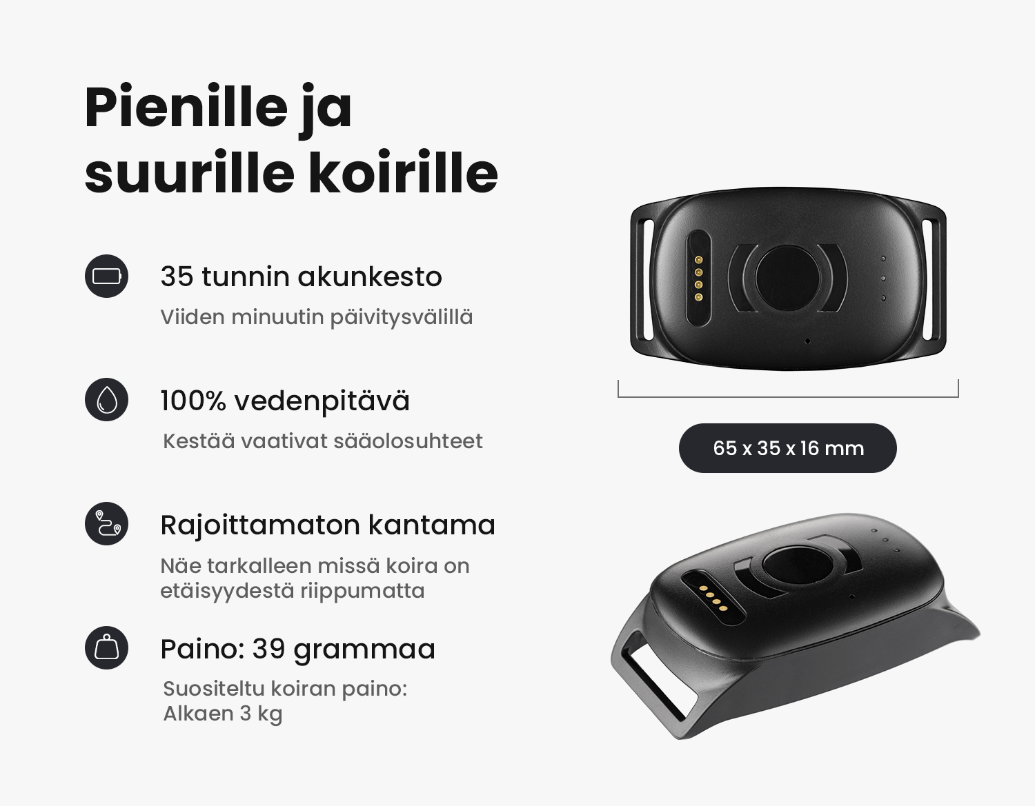 Atto Pro GPS-laite teknisten ominaisuuksien kanssa esillä.