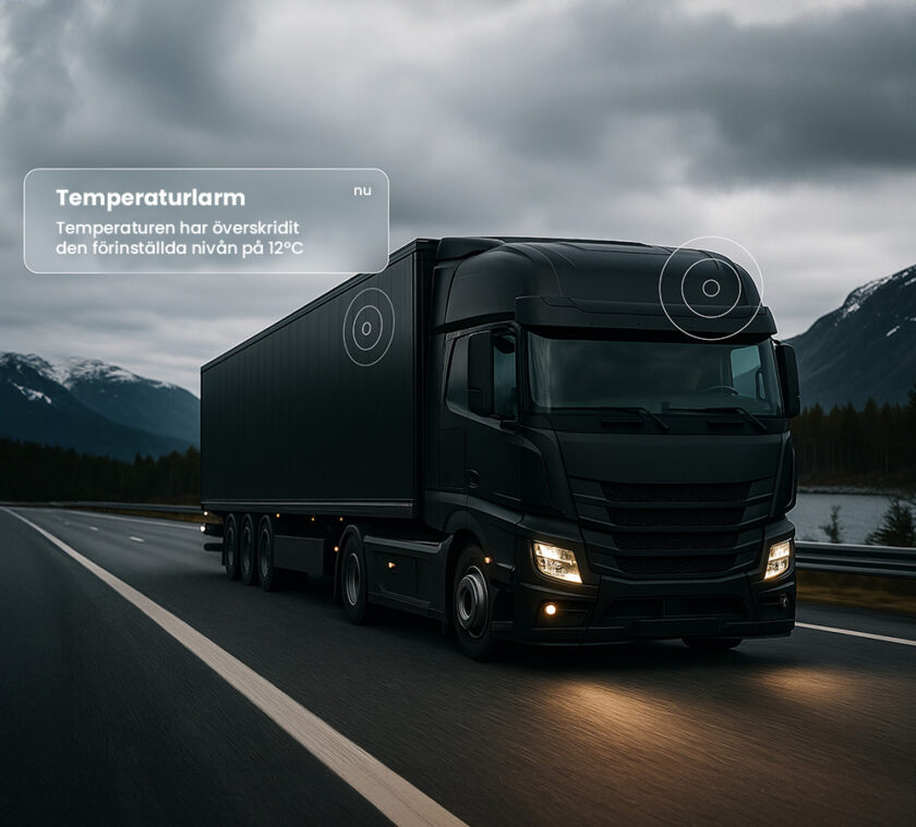 Sensorer som övervakar temperaturen i en lastbil under transport.
