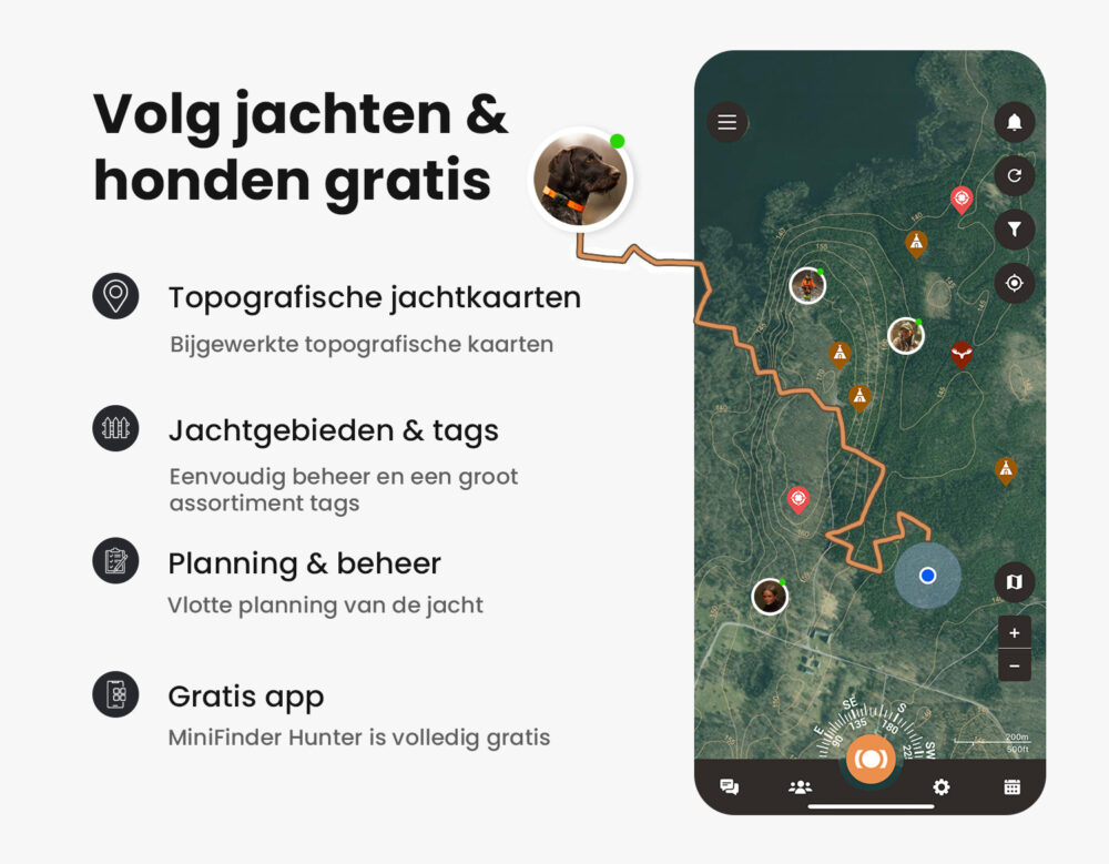 Afbeelding van de Hunter app met kaarten en jachtfuncties