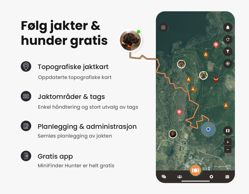 Bilde som viser Hunter appen med kart og jaktfunksjoner