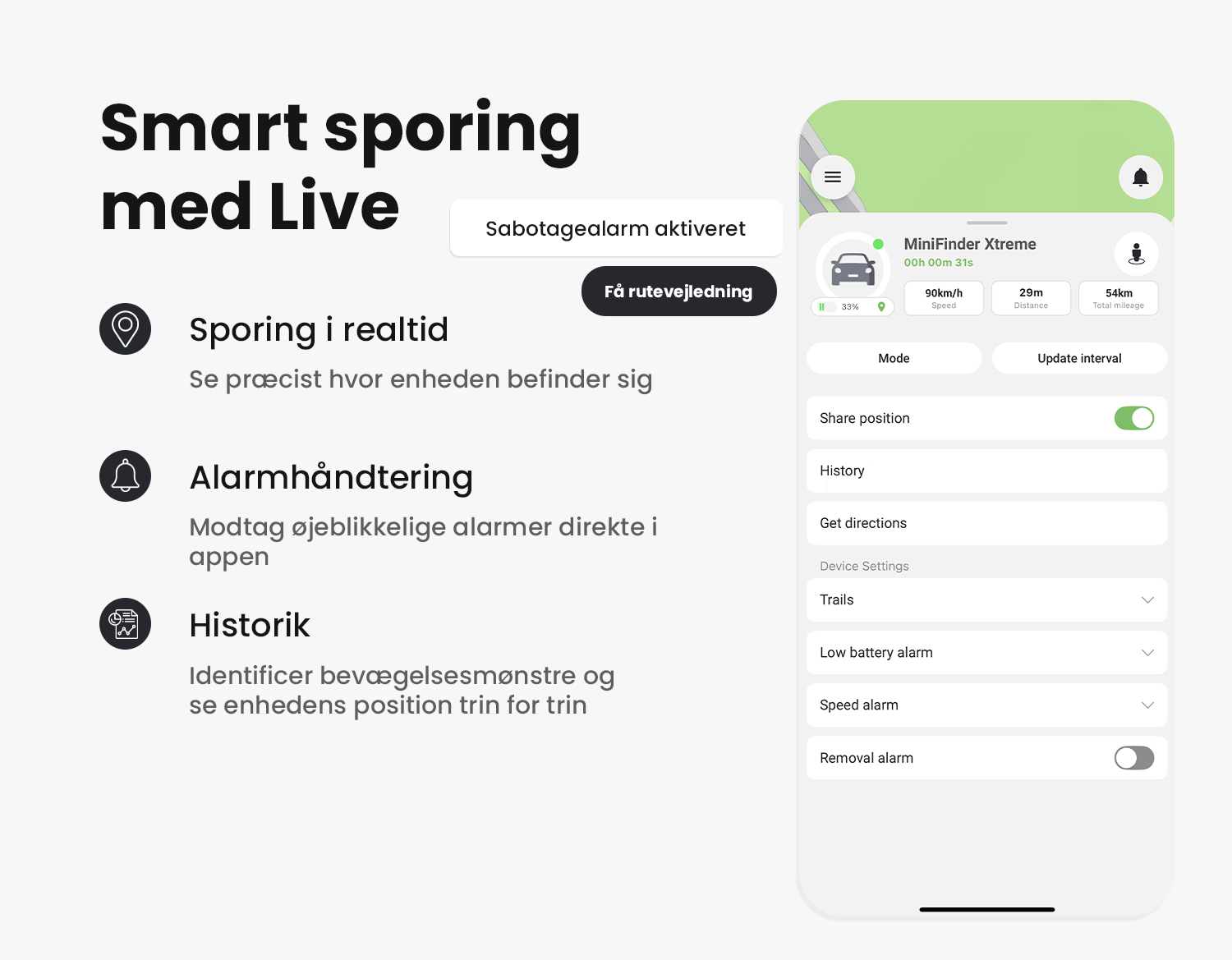 Live app der viser funktioner til køretøjssporing