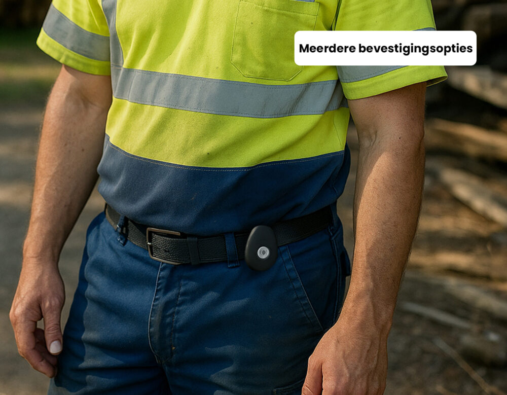 Afbeelding van de MiniFinder Pico bevestigd aan een riem als illustratie van verschillende bevestigingsmogelijkheden.