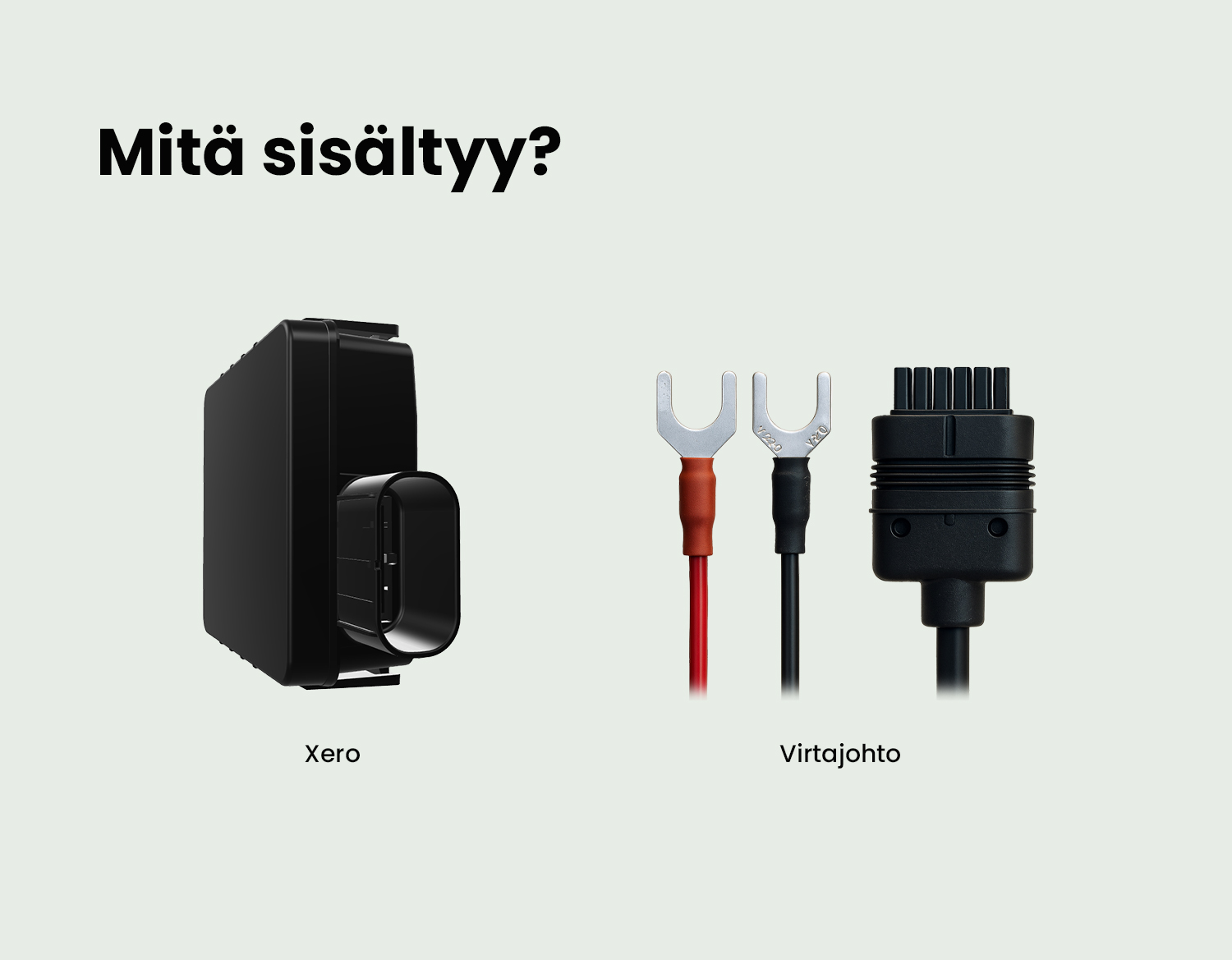 Pakkauksen sisältö Xero GPS laite ja virtajohto