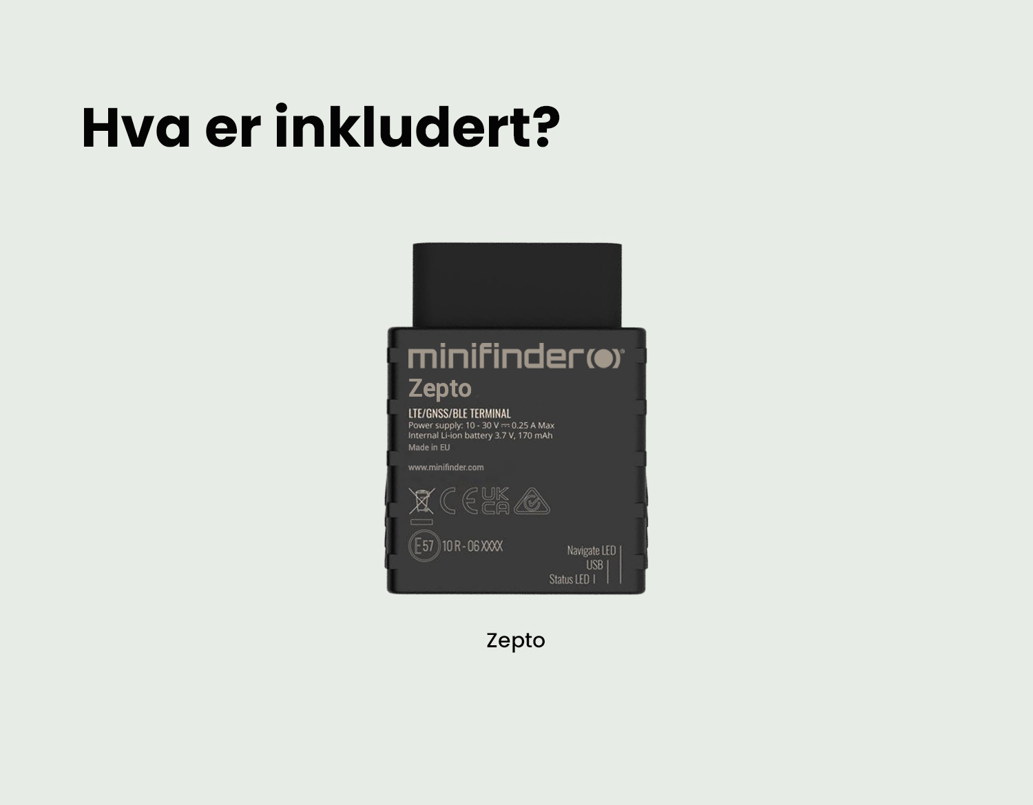 Pakkens innhold Zepto GPS tracker og appen