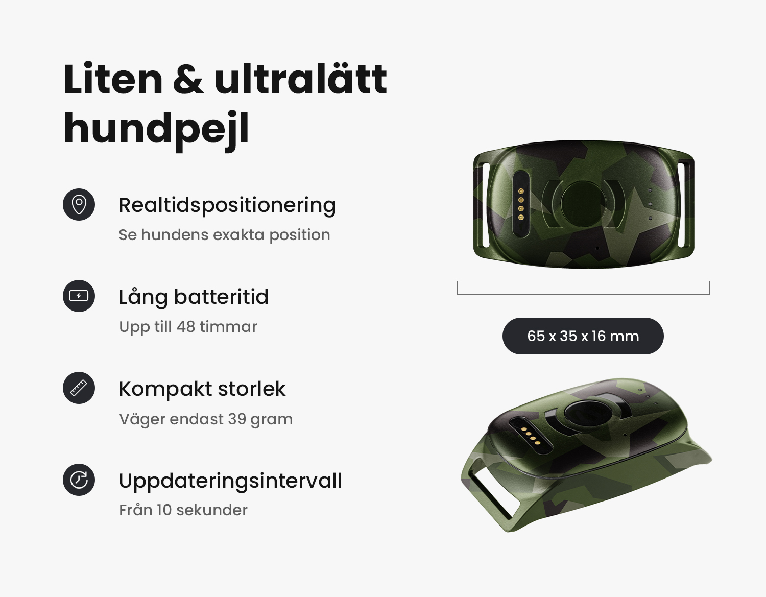 Bild på Vexo enheten och dess funktioner