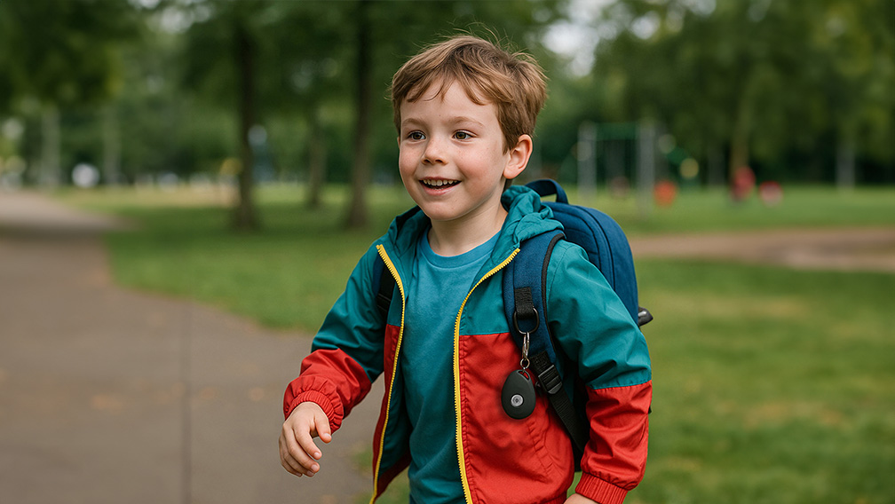 Kind mit MiniFinder Pico GPS Sicherheitsgerät für mehr Sicherheit im Alltag