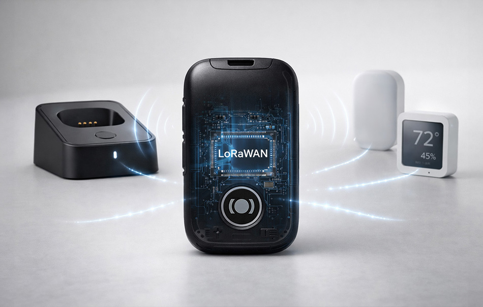 MiniFinder Nox personal alarm featuring LoRa technology for long range, reliable and energy efficient communication.