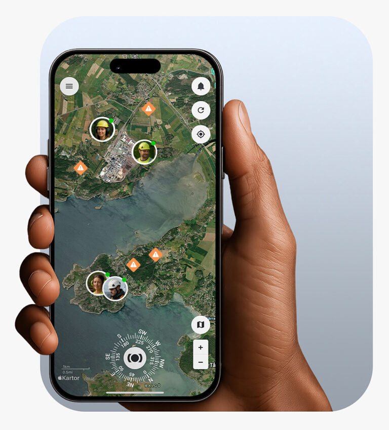 Interface van het MiniFinder Live systeem met realtime weergave van alarmen en statusinformatie.