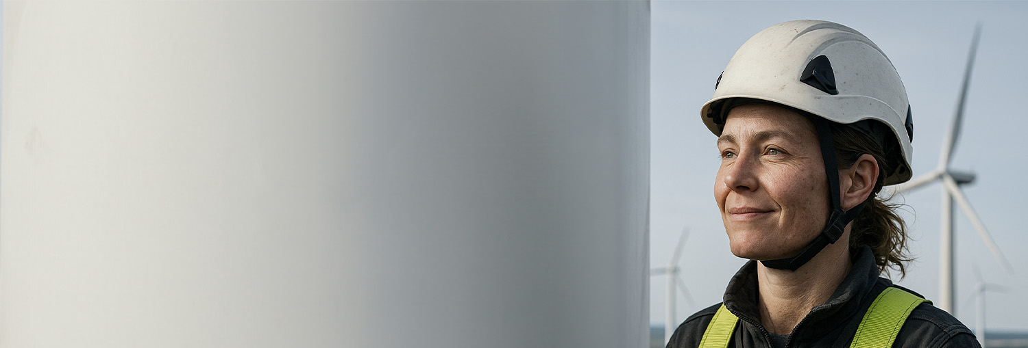 Woman working at height wearing personal safety alarm watch for lone workers