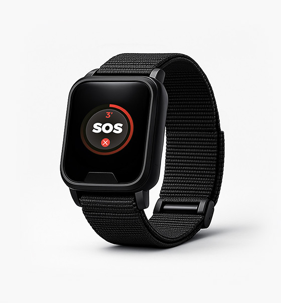 MiniFinder Veo personal safety watch close up product image on wrist