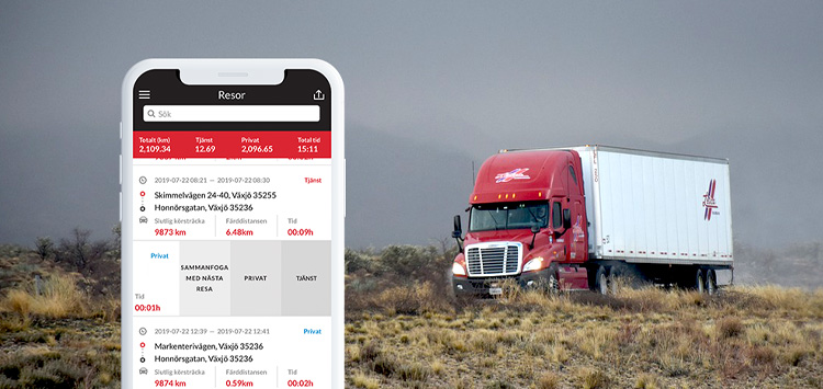 A truck and a mobile phone using GPS data for vehicle planning