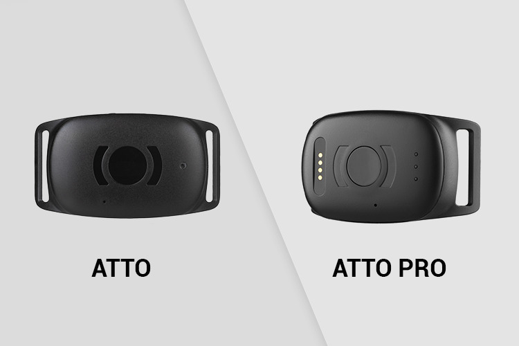 Two tracking devices side by side showing the difference between Atto and Atto Pro