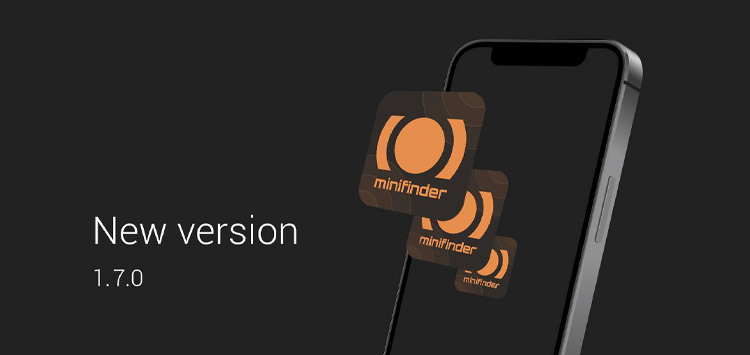 A mobile phone showing the new MiniFinder Hunter app version 1.7.0