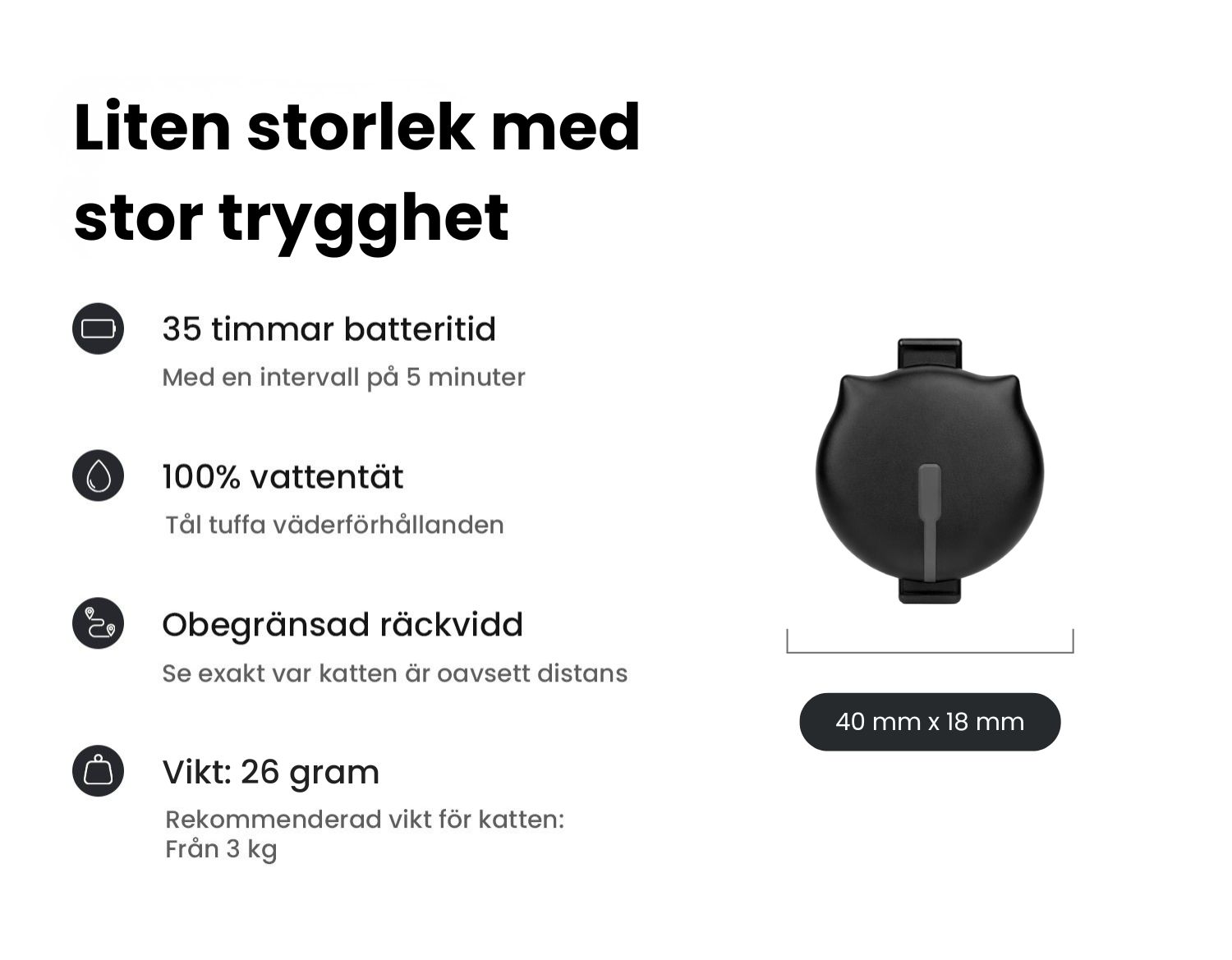 Specifikationer för Gato GPS katt