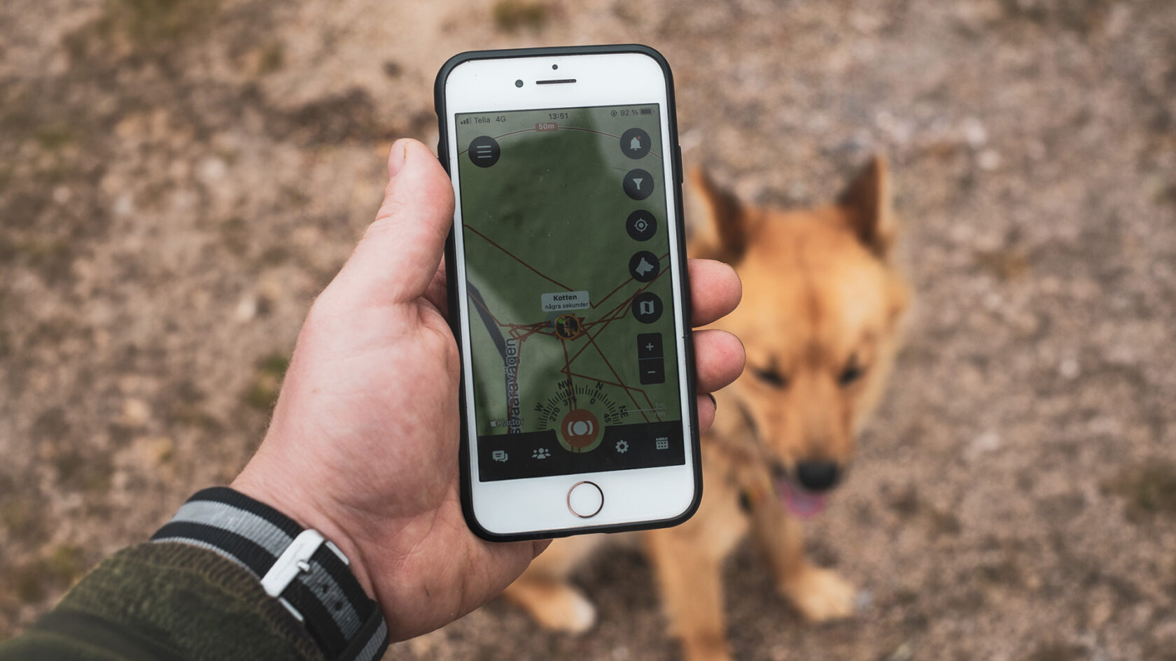 Följa hund vid jakt via app