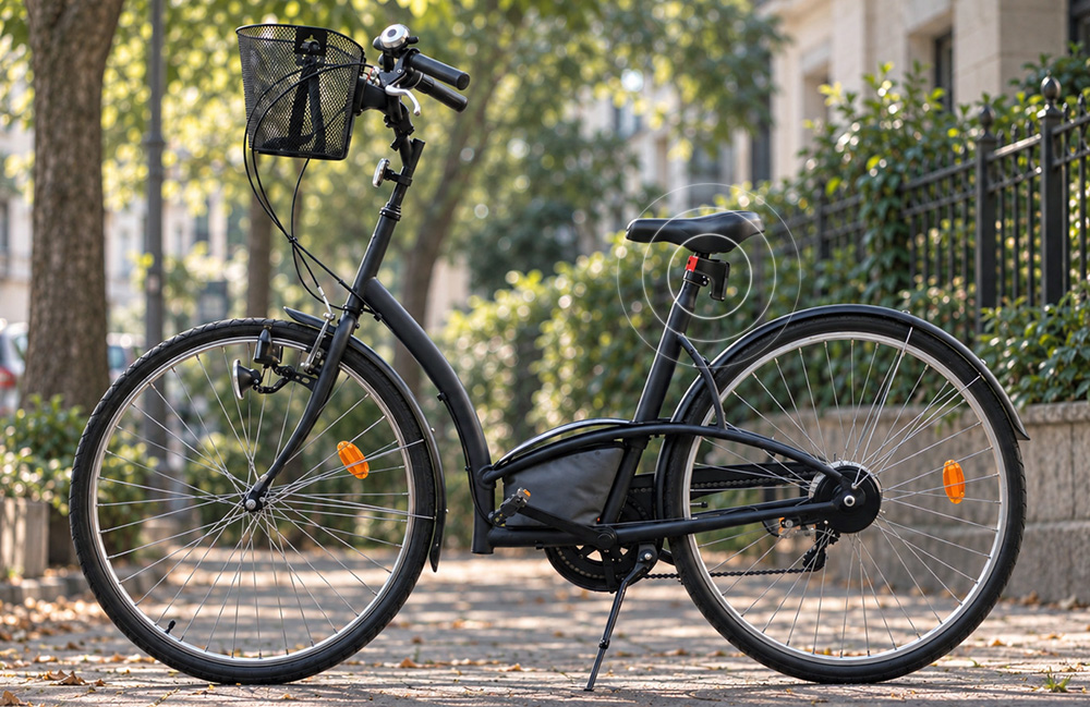 Parkerad cykel med en Aio installerad för stöldskydd
