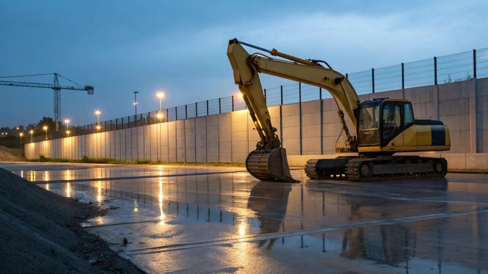 Construction machinery and company vehicles parked at a construction site, where GPS tracking can help protect against theft.