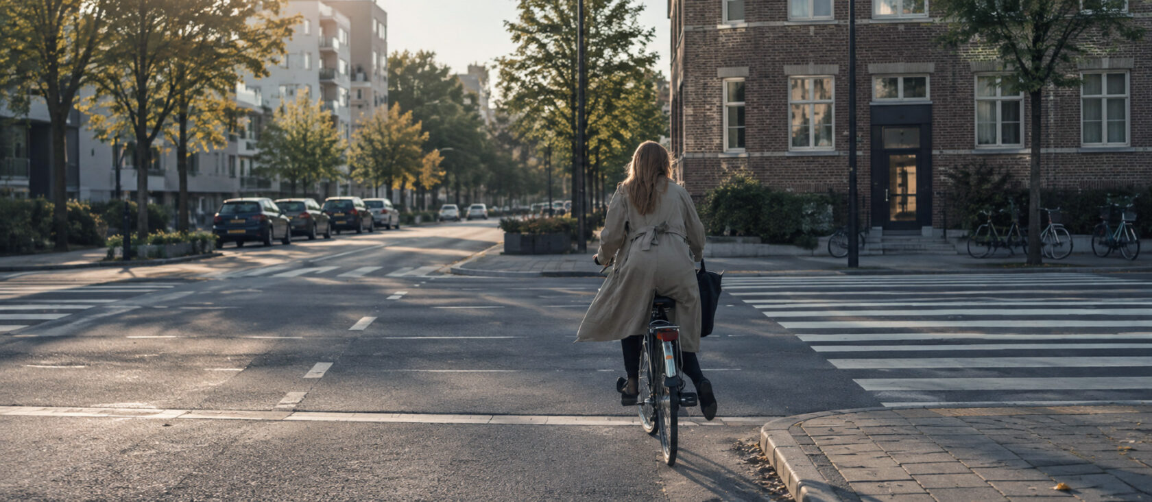 Kvinna cyklar med Aio GPS tracker för cykel monterad